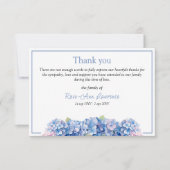 Bloemen waterverf blauw hortensia begrafenis bedankkaart (Voorkant)