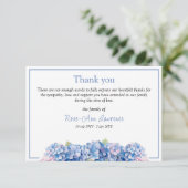 Bloemen waterverf blauw hortensia begrafenis bedankkaart (Staand voorkant)