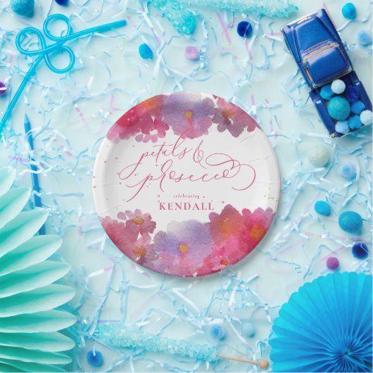 Bloemen Waterverf bloemblaadjes & Prosecco Papieren Bordje (Feest)