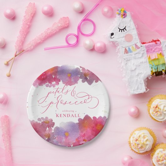 Bloemen Waterverf bloemblaadjes & Prosecco Papieren Bordje (Feest)