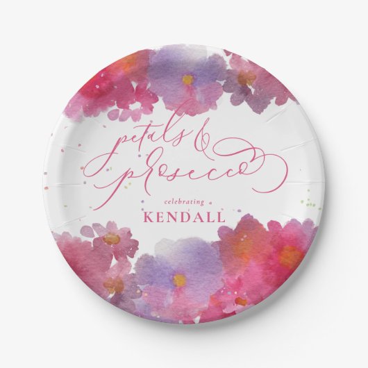 Bloemen Waterverf bloemblaadjes & Prosecco Papieren Bordje (Voorkant)