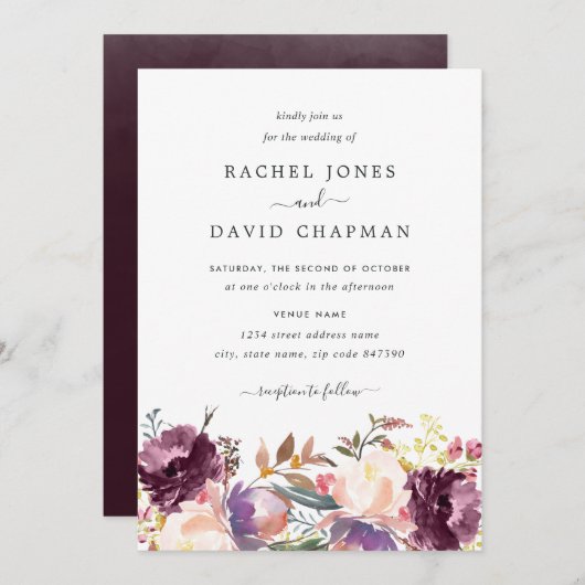 Bloemen Waterverf Bloom Huwelijksuitnodiging Kaart (Voorkant / Achterkant)