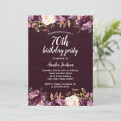 Bloemen Waterverf Bloom Paarse 70ste Verjaardag Pa Kaart (Staand voorkant)