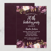 Bloemen Waterverf Bloom Paarse 70ste Verjaardag Pa Kaart (Voorkant / Achterkant)