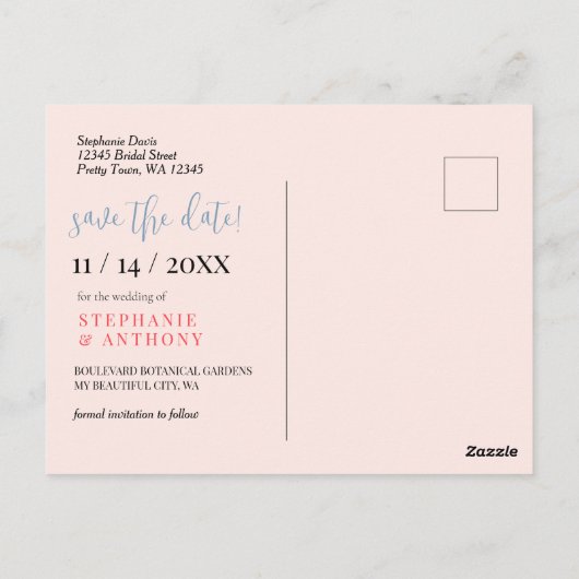 Bloemen Waterverf Blush Garden Save Datum Bruiloft Briefkaart (Achterkant)