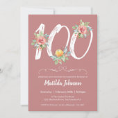 Bloemen Waterverf Blush Roze 100ste Verjaardagsfee Kaart (Voorkant)