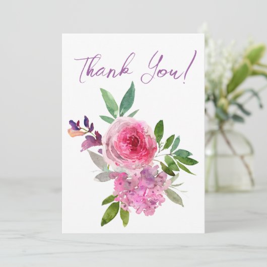 Bloemen Waterverf Blush Rozen Dank u kaart (Staand voorkant)