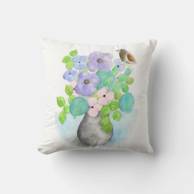 Bloemen waterverf boeket kussen van ORDesigns. (Voorkant)