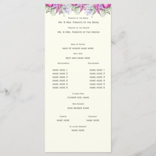  Bloemen Waterverf Boeket Trouwprogramma Programmakaart (Achterkant)