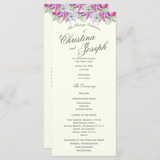  Bloemen Waterverf Boeket Trouwprogramma Programmakaart (Voorkant / Achterkant)