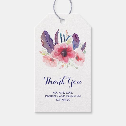 Bloemen  Waterverf Boho bruiloft Cadeaulabel (Voorkant)