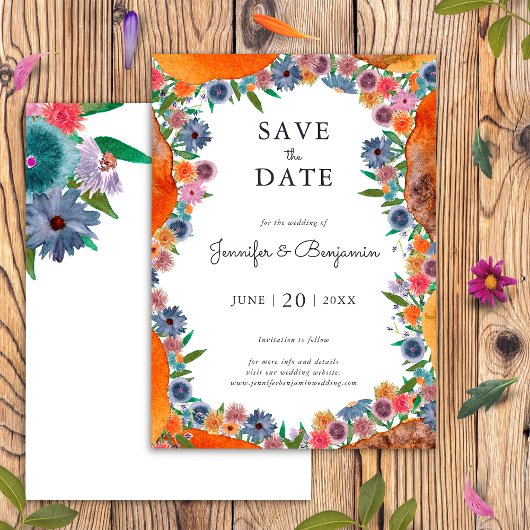 Bloemen Waterverf Boho Chic Widflower Bruiloft Save The Date