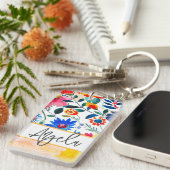 Bloemen Waterverf Boho Kleurrijke Keepsake Sleutelhanger (Voorkant Rechts)