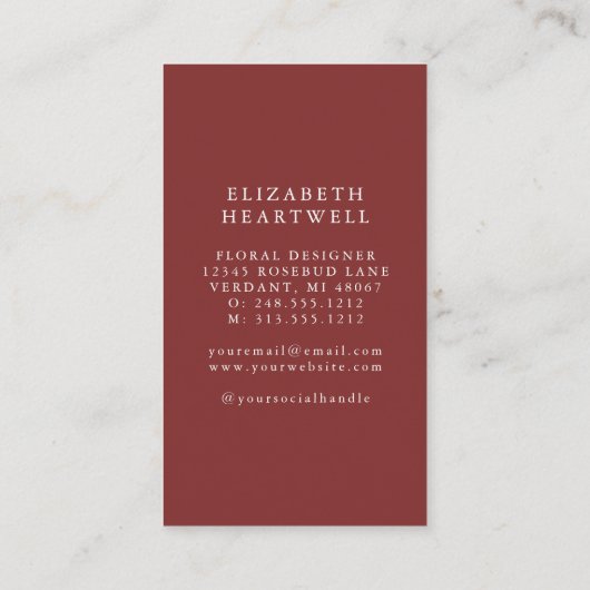 Bloemen Waterverf Bourgogne Verbrand Sinaasappel M Visitekaartje (Achterkant)