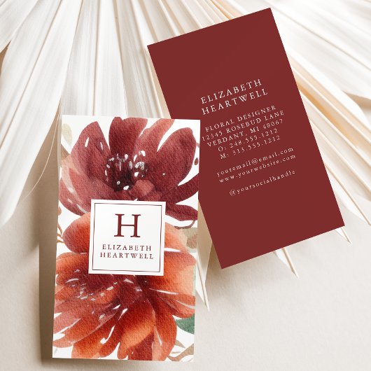 Bloemen Waterverf Bourgogne Verbrand Sinaasappel M Visitekaartje