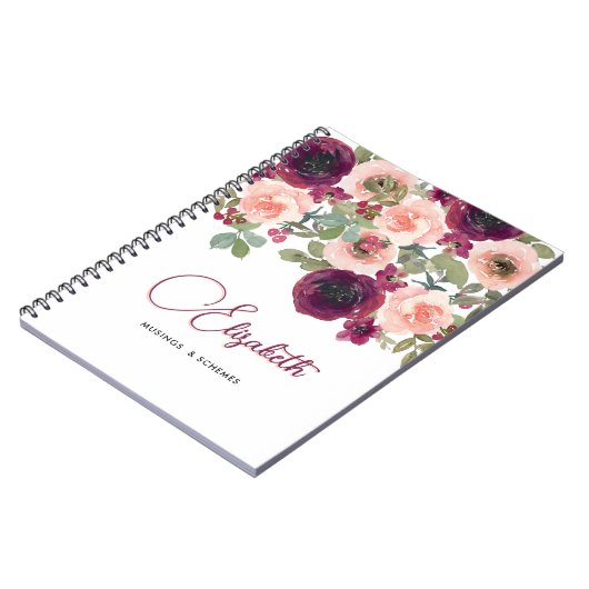 Bloemen Waterverf Bourgondië Blush Pioenen Custom Notitieboek (Linkerzijde)