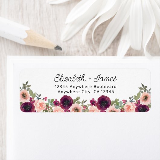 Bloemen Waterverf Bourgondië Blush Pioenrozen Etiket (Insitu)