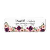 Bloemen Waterverf Bourgondië Blush Pioenrozen Etiket (Voorkant)