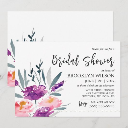 Bloemen Waterverf bruids doucheuitnodigingen Kaart (Voorkant / Achterkant)