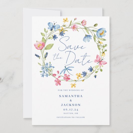 Bloemen Waterverf Bruiloft Flat Save The Date Kaar (Voorkant)