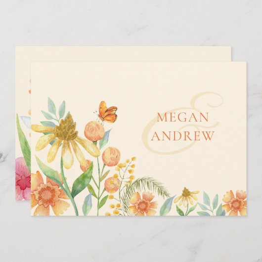 Bloemen waterverf bruiloft kaart (Voorkant / Achterkant)