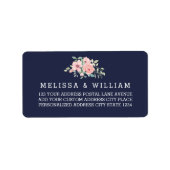 Bloemen Waterverf Bruiloft Navy Retouradres Etiket (Voorkant)