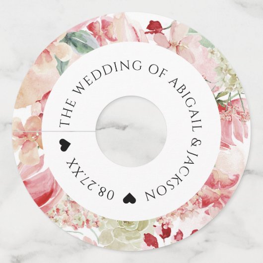 Bloemen Waterverf Bruiloft Receptie Aangepaste tek Wijnglaslabel (Voorkant)