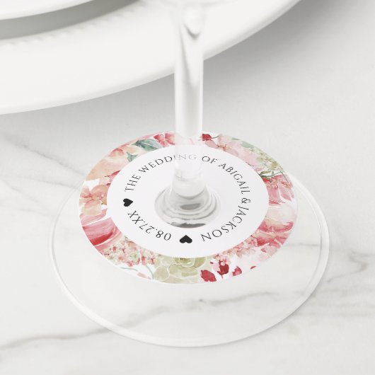 Bloemen Waterverf Bruiloft Receptie Aangepaste tek Wijnglaslabel (Dichtbij)