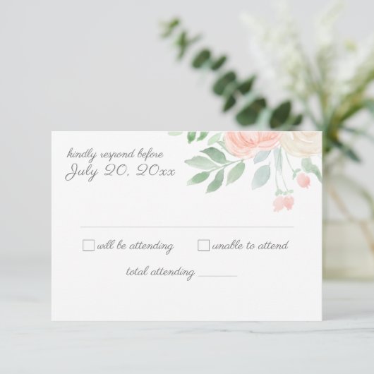 Bloemen Waterverf bruiloft RSVP Kaart (Staand voorkant)