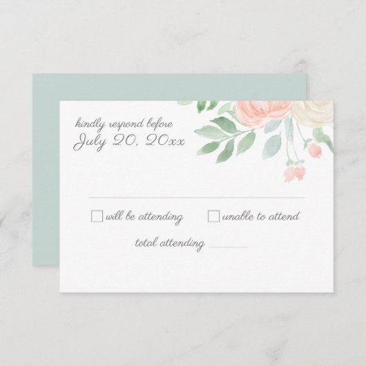 Bloemen Waterverf bruiloft RSVP Kaart (Voorkant / Achterkant)