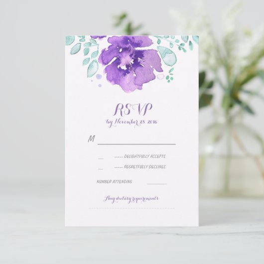 Bloemen waterverf bruiloft RSVP kaarten (Staand voorkant)