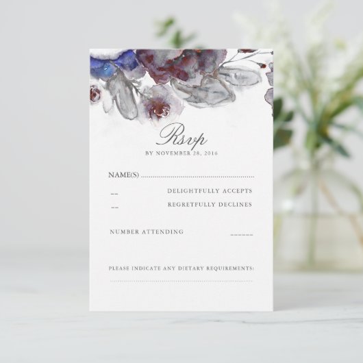 Bloemen Waterverf Bruiloft RSVP Kaarten Kaartje (Staand voorkant)