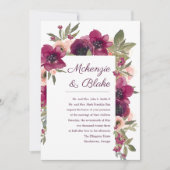 Bloemen Waterverf Bruiloft Uitnodiging Maroon Blus (Voorkant)