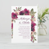 Bloemen Waterverf Bruiloft Uitnodiging Maroon Blus (Staand voorkant)