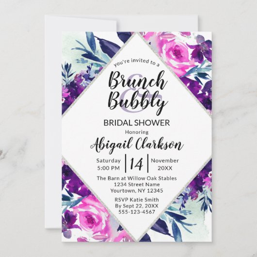 Bloemen Waterverf Brunch & Bubbly Vrijgezellenfees Kaart (Voorkant)