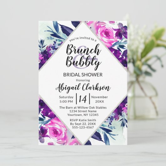 Bloemen Waterverf Brunch & Bubbly Vrijgezellenfees Kaart (Staand voorkant)