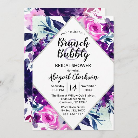 Bloemen Waterverf Brunch & Bubbly Vrijgezellenfees Kaart (Voorkant / Achterkant)