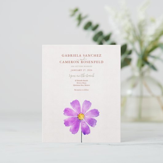 Bloemen Waterverf Cosmos Daisy Terracotta Bruiloft (Staand voorkant)