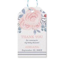 Bloemen Waterverf Dank u Label, blauw, roze