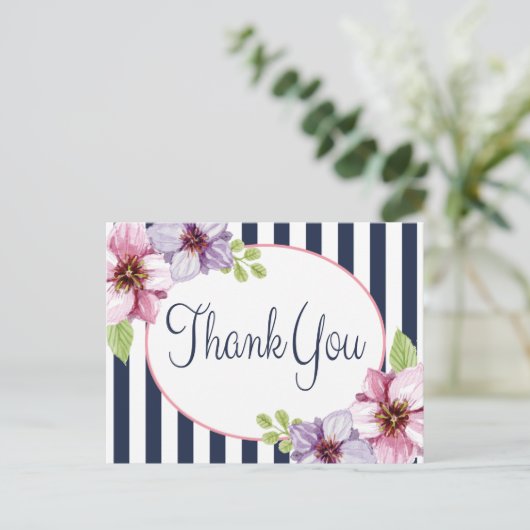 Bloemen Waterverf Dank u Paarse Bloem Briefkaart (Staand voorkant)