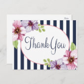 Bloemen Waterverf Dank u Paarse Bloem Briefkaart (Voorkant / Achterkant)