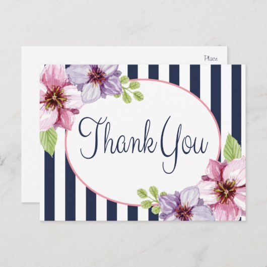 Bloemen Waterverf Dank u Paarse Bloem Briefkaart (Voorkant / Achterkant)