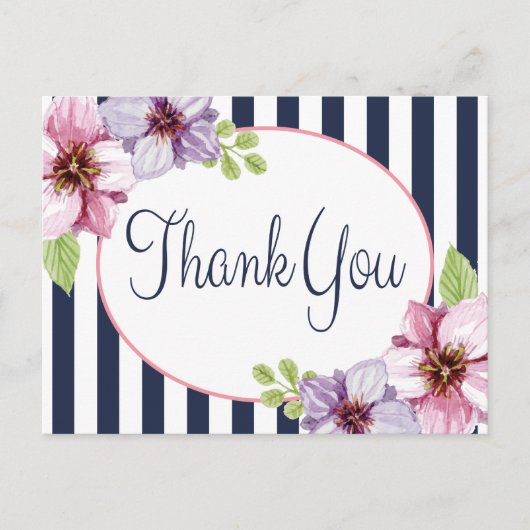 Bloemen Waterverf Dank u Paarse Bloem Briefkaart (Voorkant)