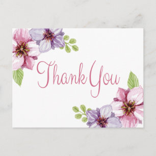 Bloemen Waterverf Dank u Paarse Bloem Briefkaart