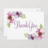 Bloemen Waterverf Dank u Paarse Bloem Briefkaart (Voorkant / Achterkant)