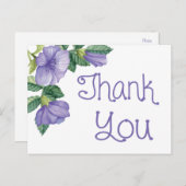 Bloemen Waterverf Dank u Paarse Bloem Briefkaart (Voorkant / Achterkant)