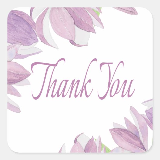 Bloemen Waterverf Dank u Purple Flowers Bruiloft Vierkante Sticker (Voorkant)