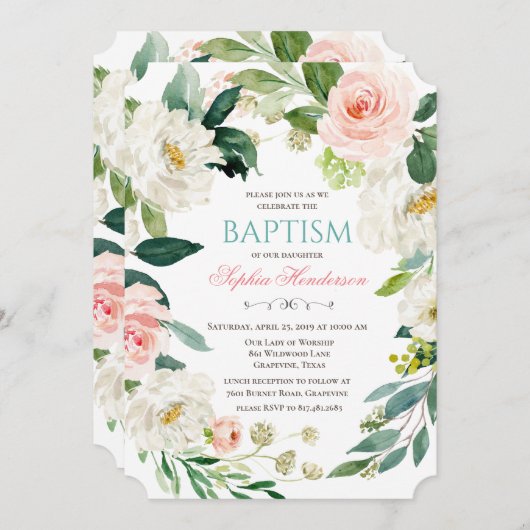 Bloemen Waterverf Doopuitnodiging Kaart (Voorkant / Achterkant)