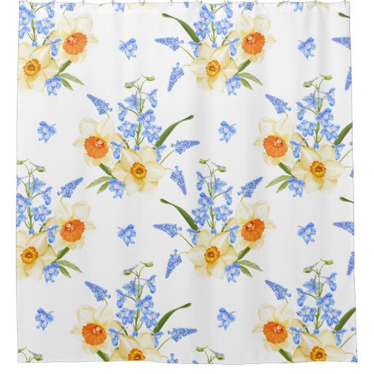 Bloemen Waterverf Douchegordijn met narcissen (Voorkant)