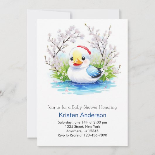 Bloemen Waterverf Duckling Boy Baby shower Kaart (Voorkant)